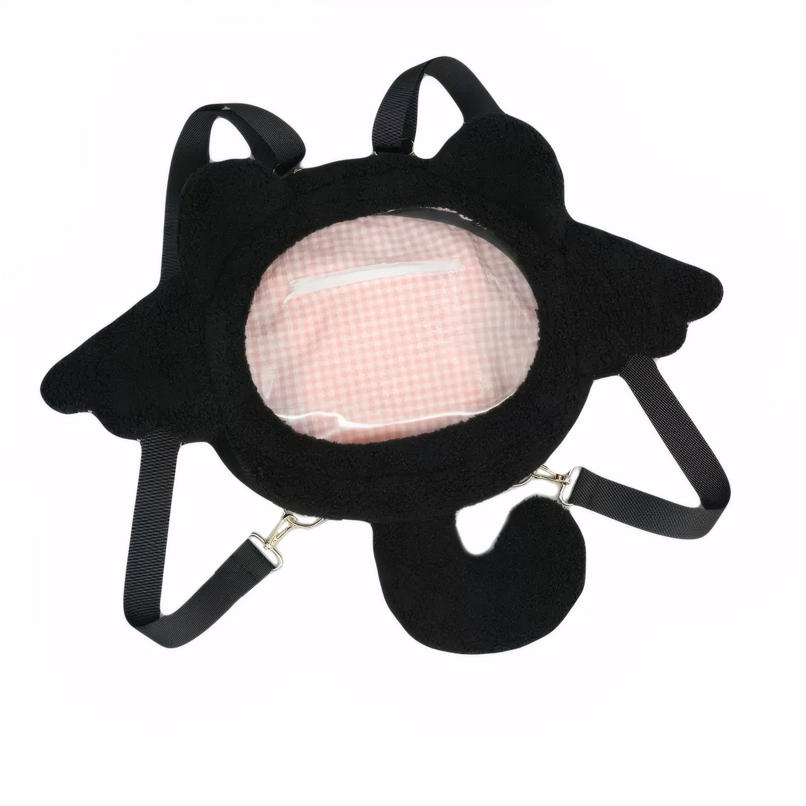 Transparent Ita Bag – Black Plush Backpack with Wings lolita girl bag